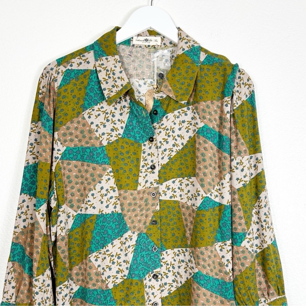 NWT Natural Life Twiggy patchwork button up shirt dress size XL NEW - Picture 3 of 9